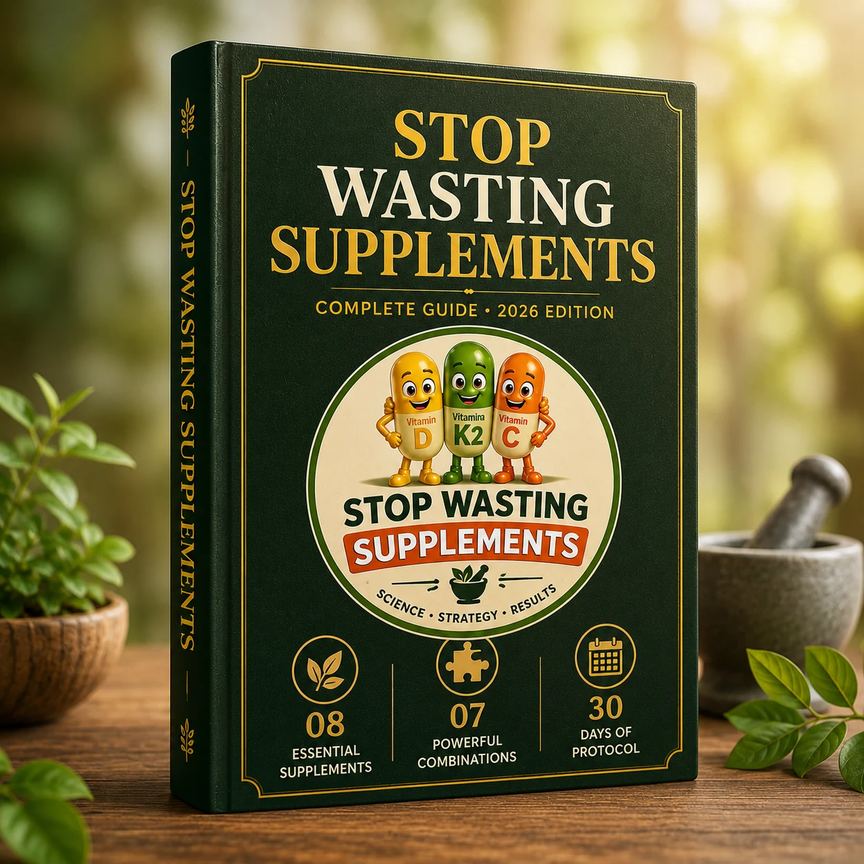 Stop Wasting Your Supplements — the field-guide cover with its supplement mascots